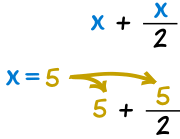 把 x=5 代入 x+x/2 变成 5+5/2 