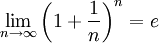 当 n 趋近无穷大时 (1+1/n)^n 的极限 = e