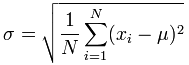 [(1/N) 乘以 (xi - mu)^2 从 i=1 到 N 的总和] 的平方根