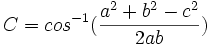 从边求 C = cos^-1( (a^2+b^2-c^2)/2ab )